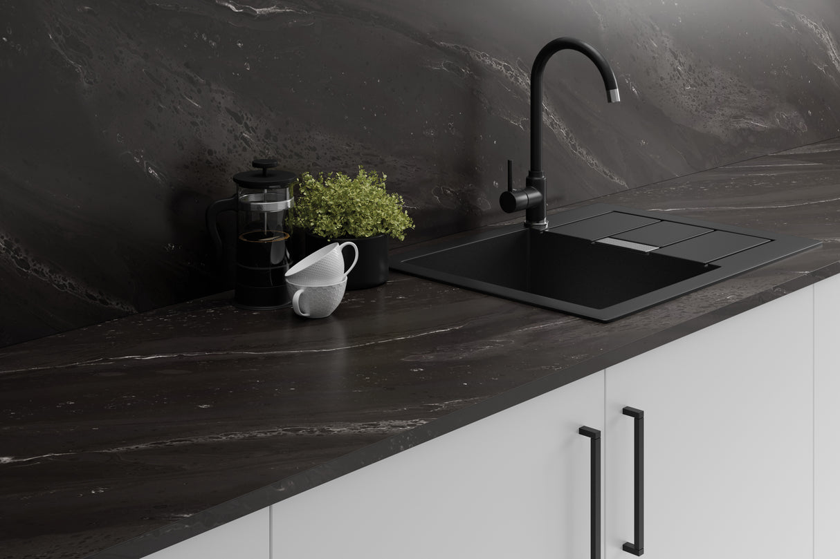 LamTop 5015 Noir Marble Laminate Kitchen Worktops - Satin NDF Finish